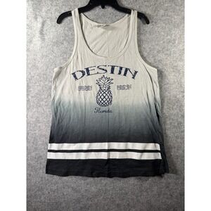 Exist Destin Florida Pineapple Ombre Tank Top Mens XL Grey Black Striped Graphic